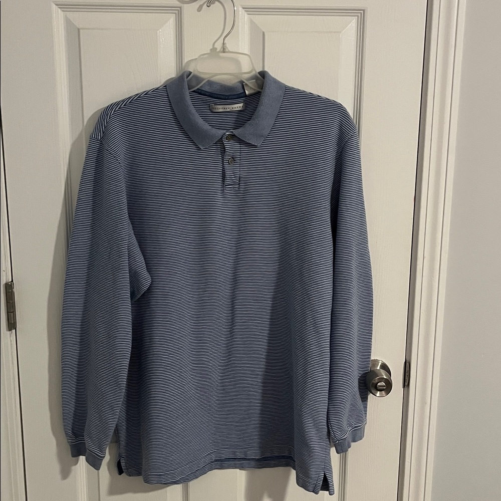 Geoffrey Beene Men’s Blue Striped Long Sleeve Polo Shirt Size XL